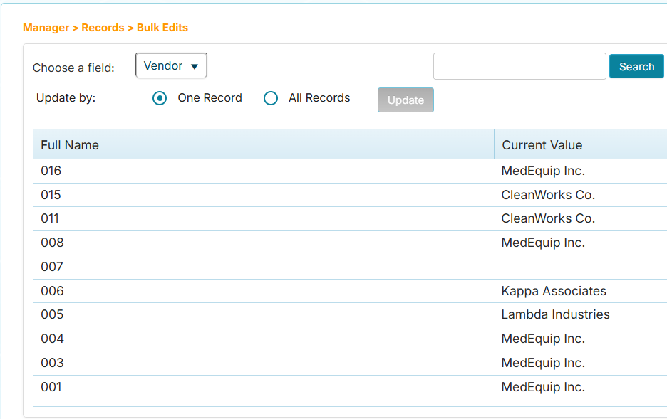 Dropdown field selected for bulk edits