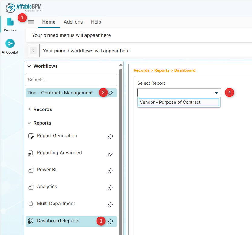 Selecting a dashboard report