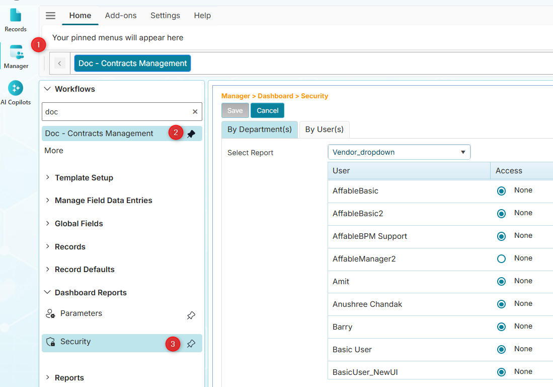 Dashboard Reports - Security Page