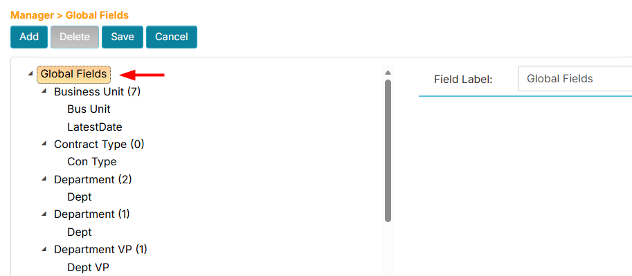 Global fields root node