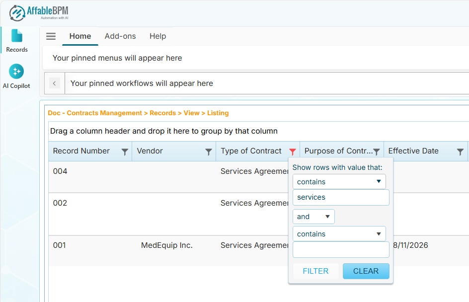 Grid column filter's Clear button