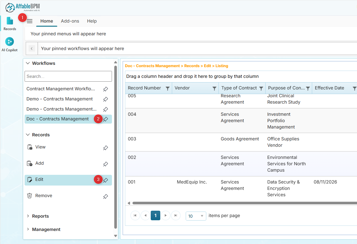 How to edit a record