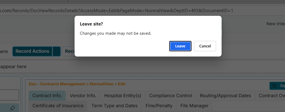Record Listing pending changes confirmation