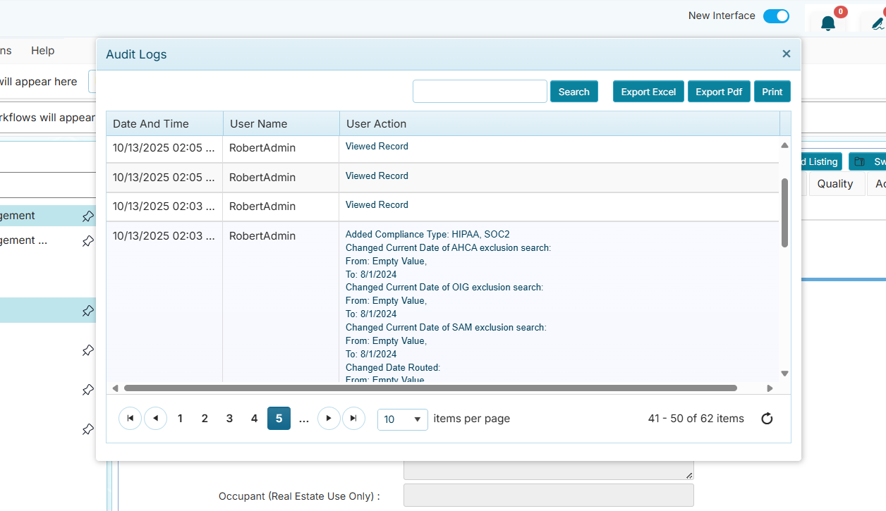 Record Options - Audit Logs window
