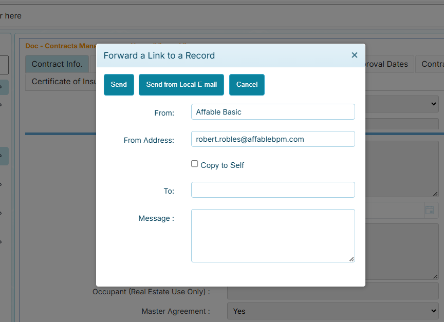 Record Options - Forward to System User menu
