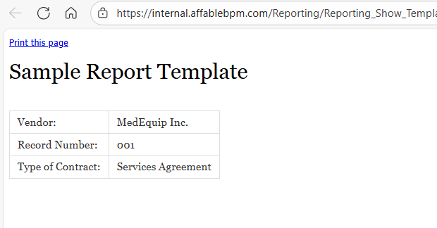 Print Template sample report