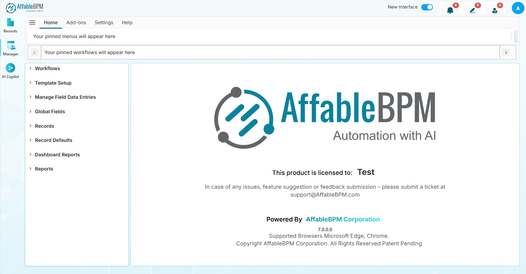 Manager section menus
