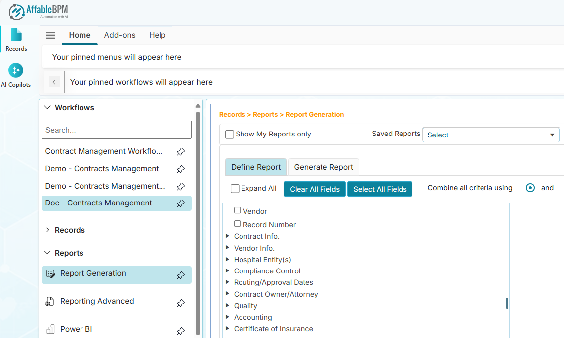 Report Generation page