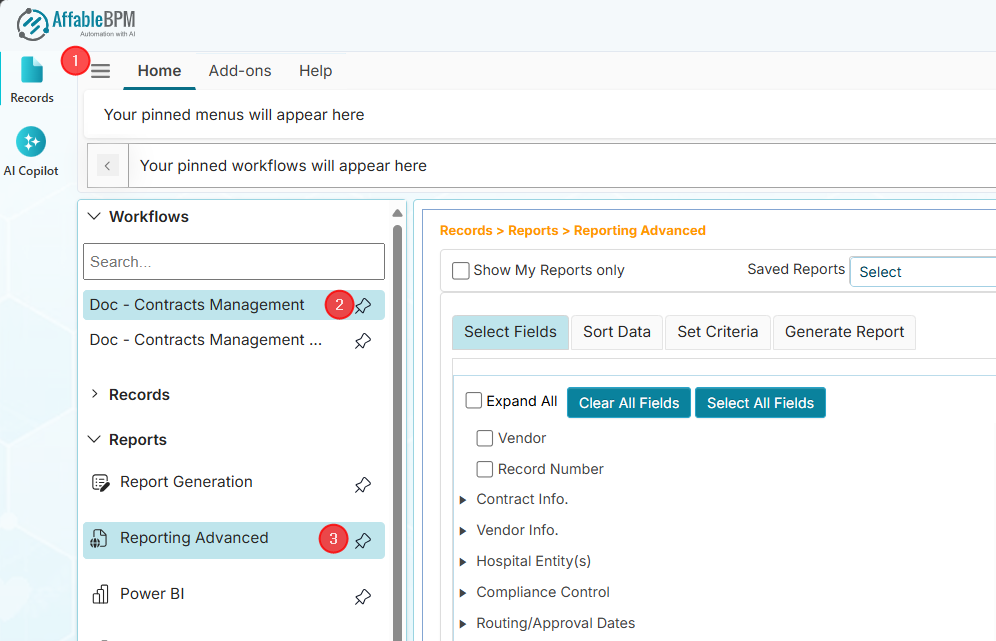Reporting Advanced page