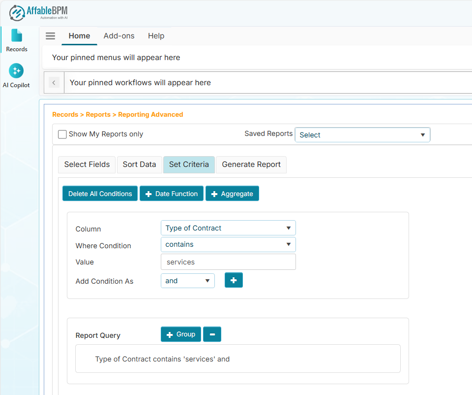 The Set Criteria tab