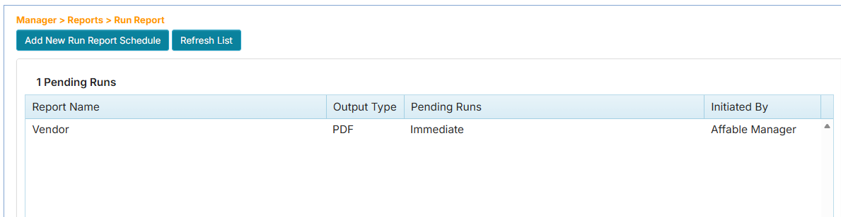 Run Report Pending Run Queue