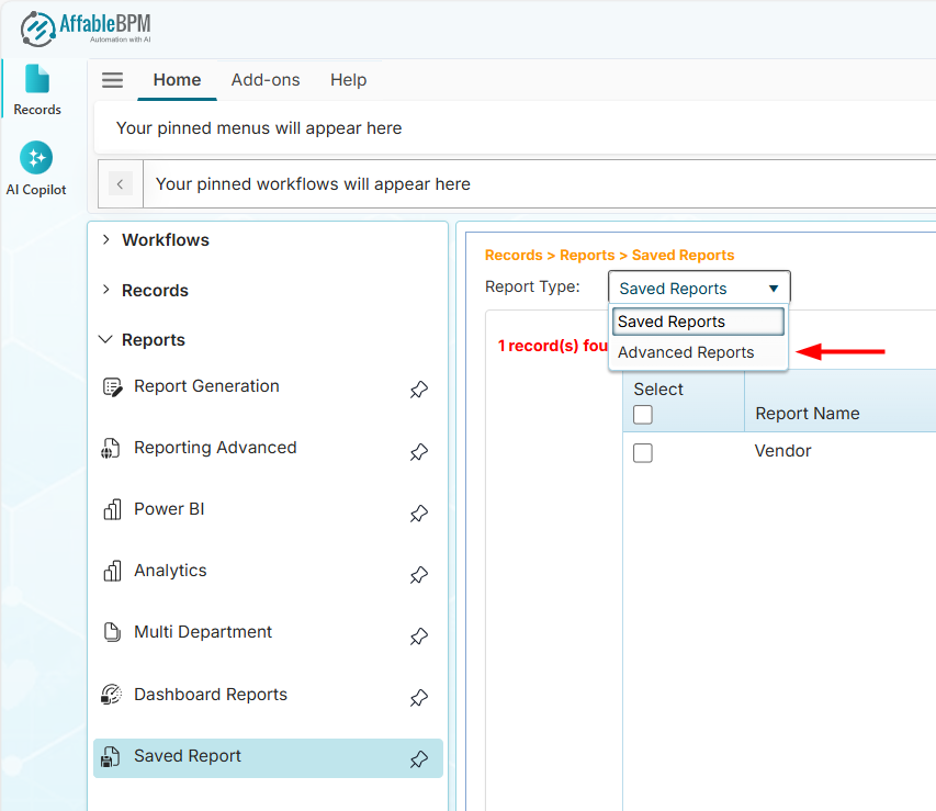 Report Type - Advanced Reports