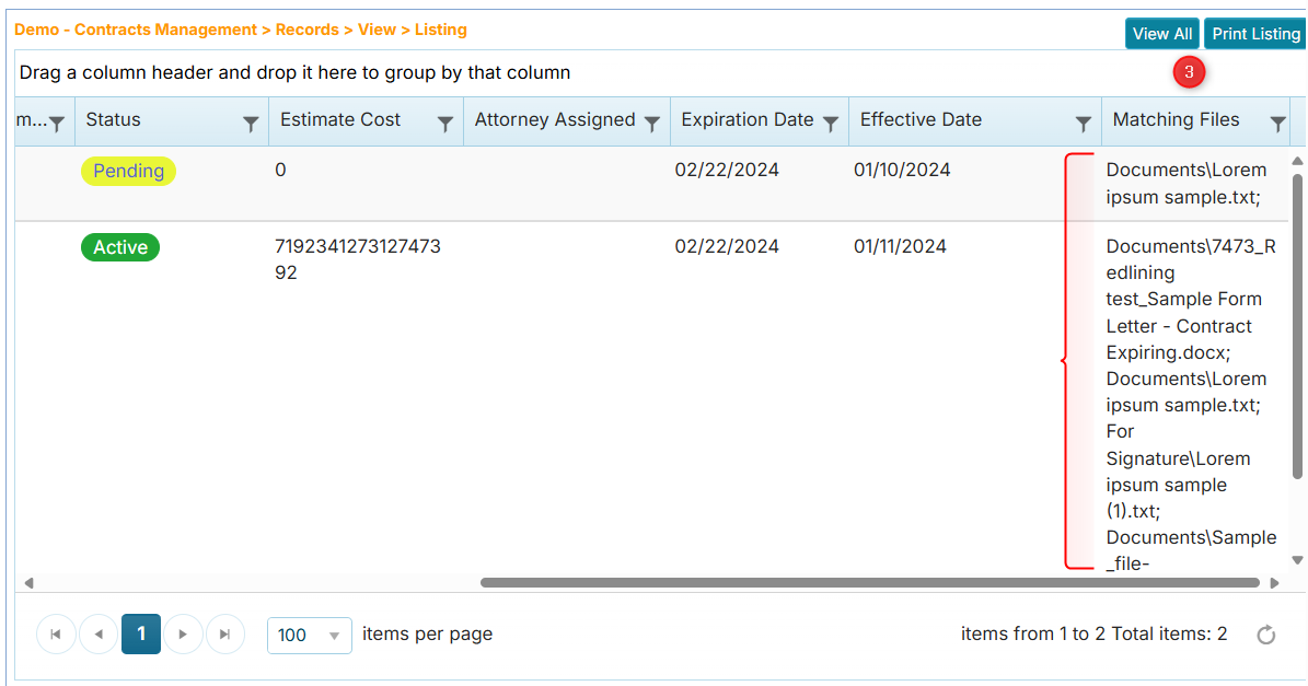 Search by including documents result 