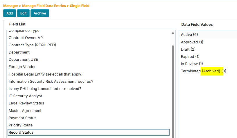 Single Field - Archived entry