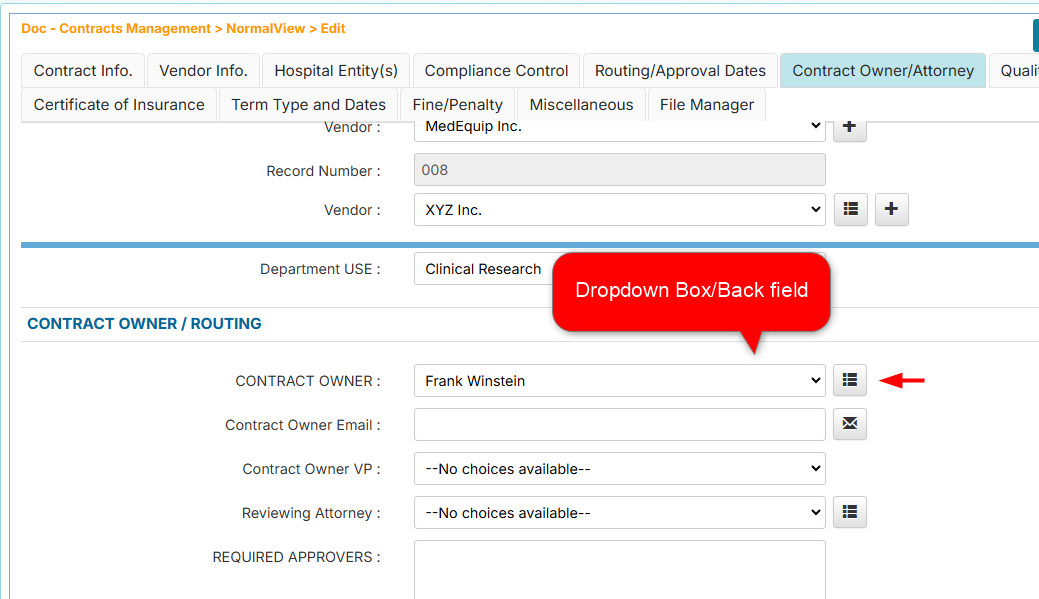 Dropdown Box/Back field