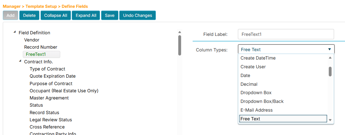 Field column type selection