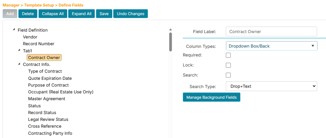 Managing the Dropdown Box/Back subfields