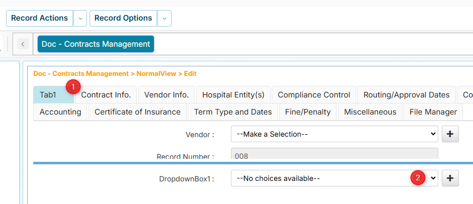 Dropdown box field in the record